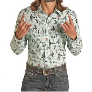 NEW PANHANDLE men's rock and roll denim dale brisby long sleeve snap shirt Small